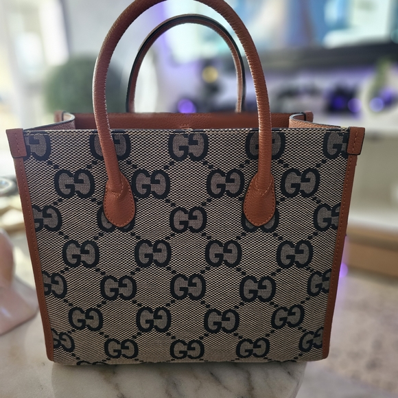 Denim and Brown Women's Tote Bag - Picture 1 of 4